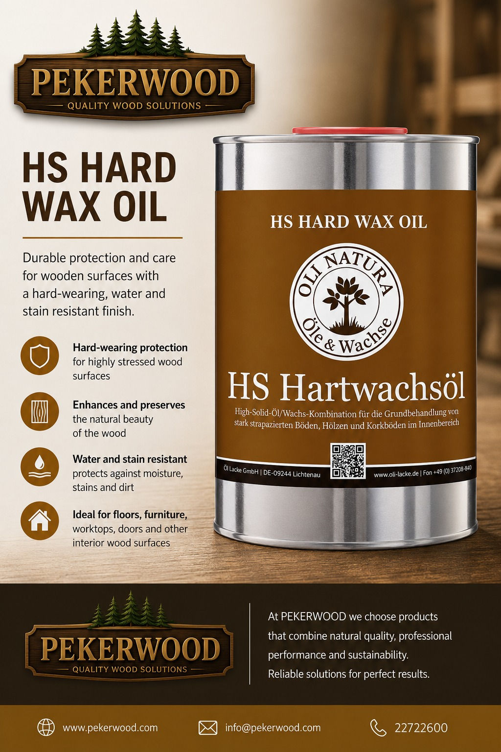 High-solid hardwax oil for oak floors and interior wood — 1 L