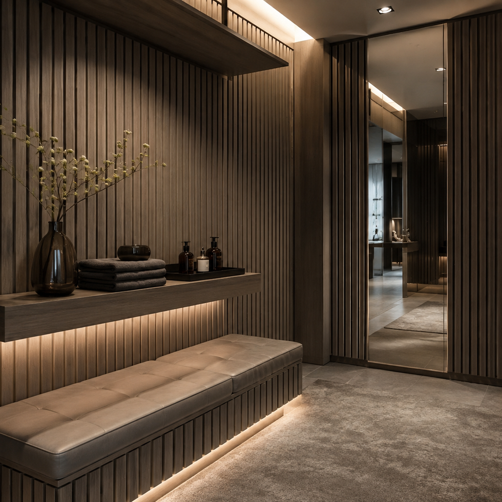 PEKERWOOD acoustic wood panel interior inspiration — grey taupe design