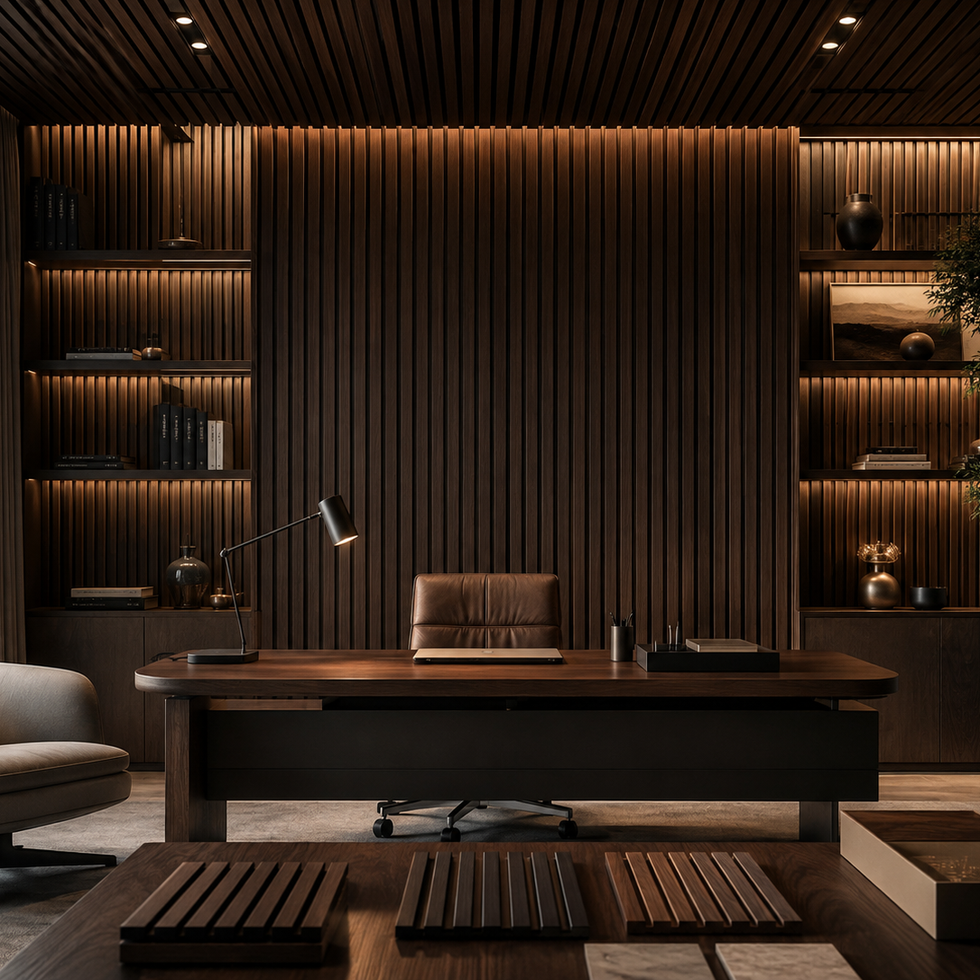PEKERWOOD acoustic wood panel interior inspiration — dark walnut design