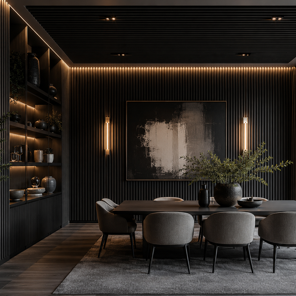 PEKERWOOD acoustic wood panel interior inspiration — charcoal dark design