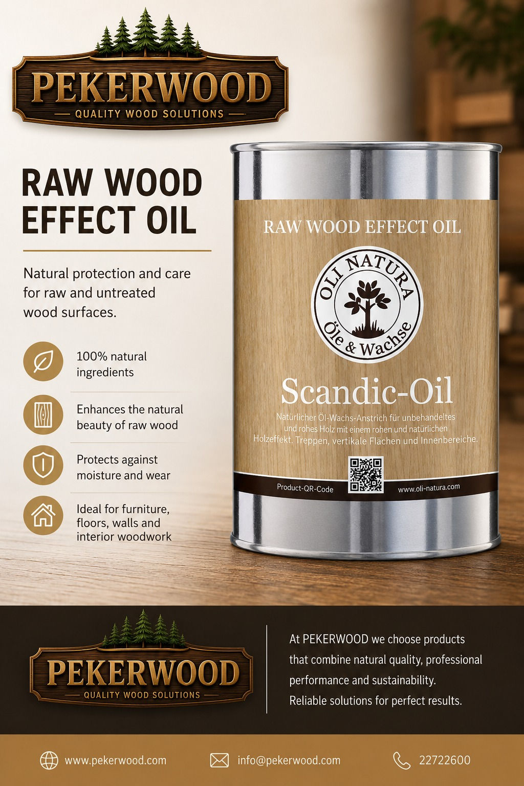 Natural furniture oil for tables, cabinets and interior wood — 1 L