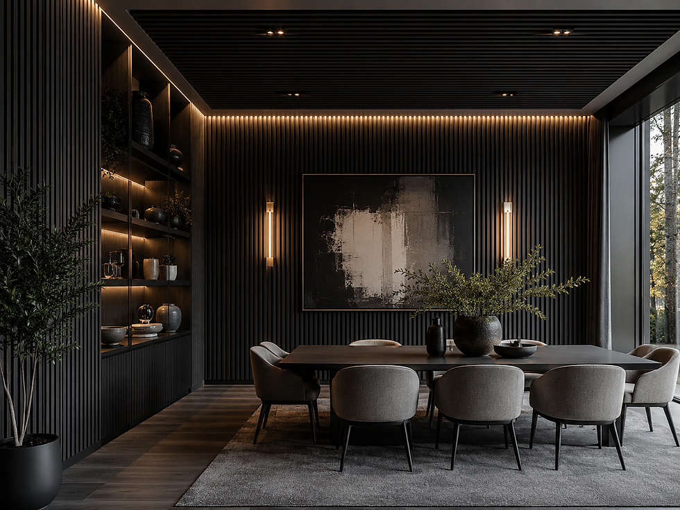 Миниатюра: PEKERWOOD acoustic wood panel interior inspiration — charcoal dark design