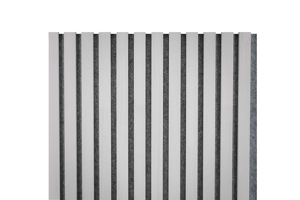White solid-aspen acoustic panel and grey felt detail