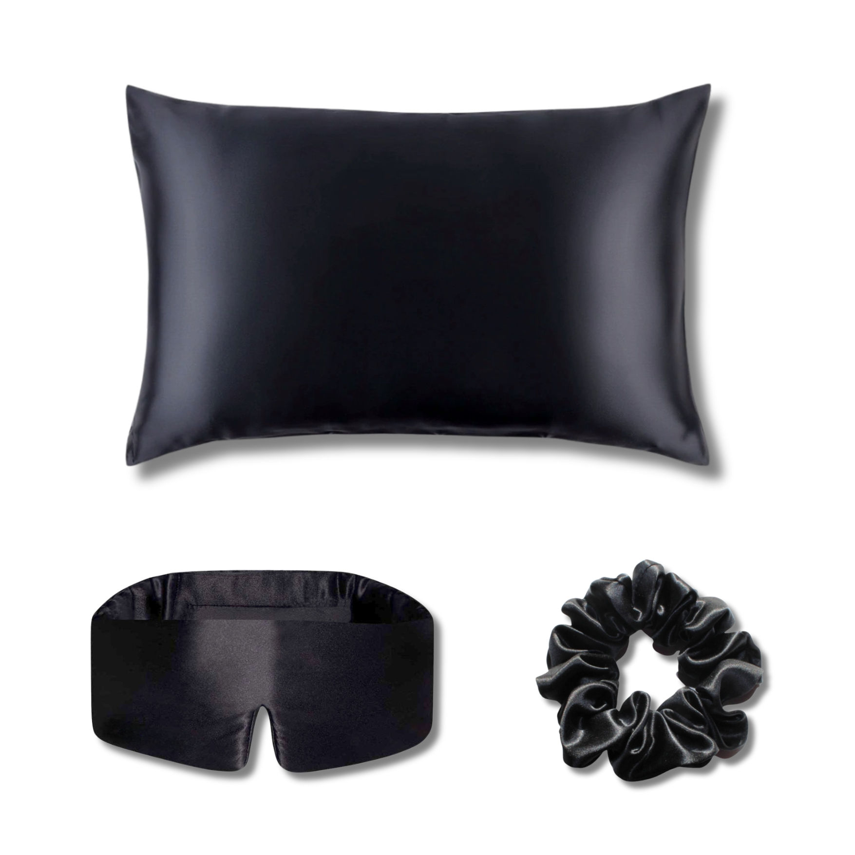 100% Silk Gift Set - Sleeping Mask/Pillow Case/Hair Scrunchie - Black