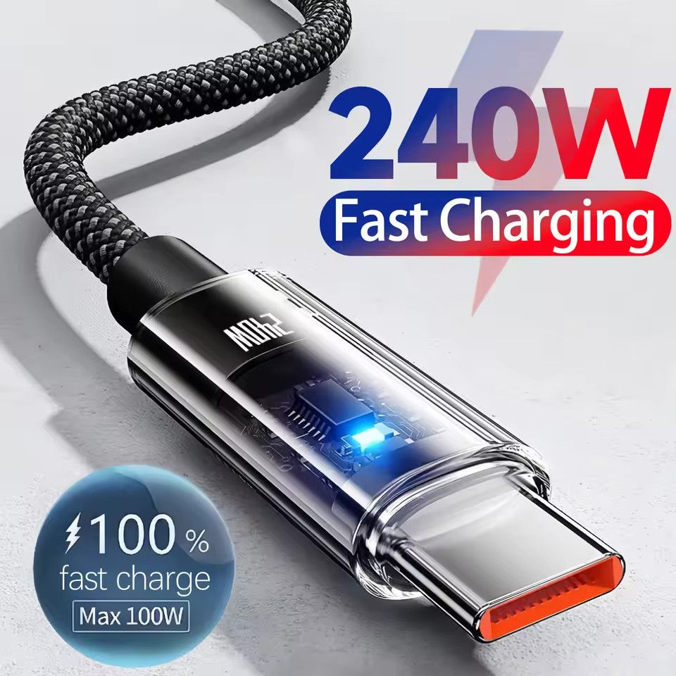 240W Nylon USB Type C Super Fast Charging Cable For Samsung Xiaomi Huawei Honor