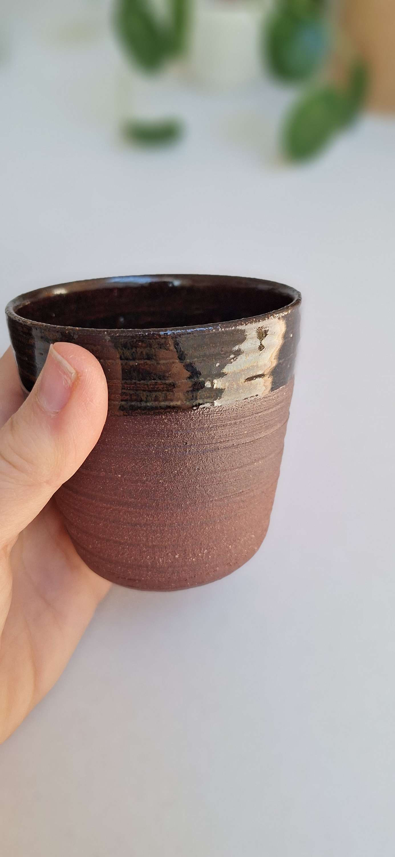 Kopje, conisch model, bruin op rode klei