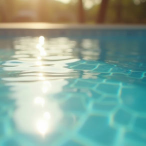 Close-up view of a pool with calm water reflecting sunlight