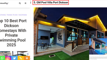 GM Pool Villa Ranks #5 in Top 10 Homestays PD