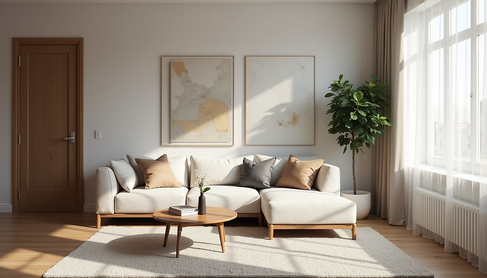 Eye-level view of a beautifully renovated living room with modern decor