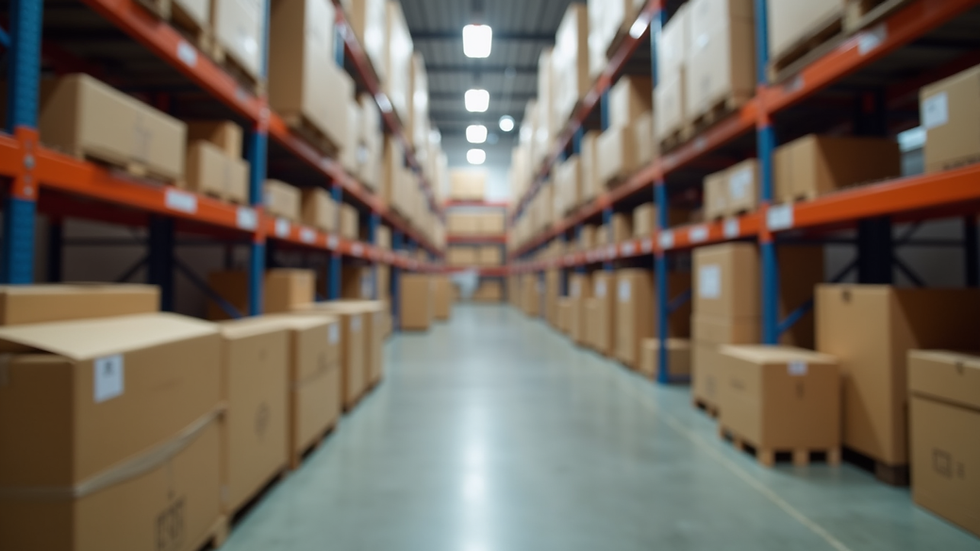 Eye-level view of a warehouse with organized packing boxes ready for shipment