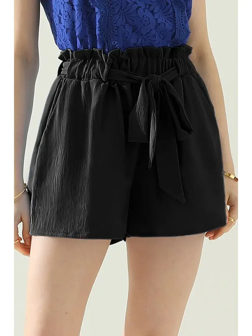 High Waisted Ruffle Band Shorts black
