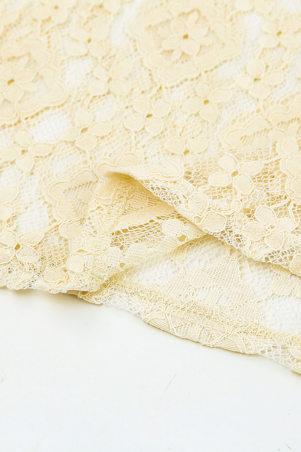 Thumbnail: Beige Mock Neck Lace Blouse