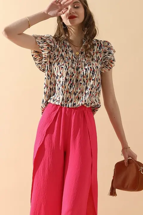 Thumbnail: Front Opening Slit Leg Wide Pants Fuchsia