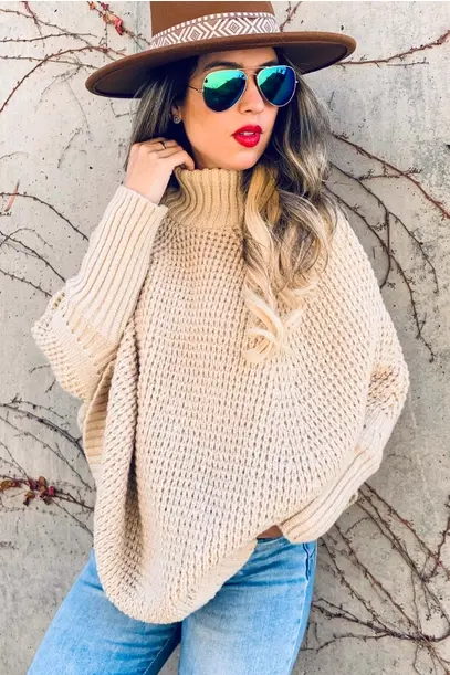 Oatmeal Knitted Poncho Top