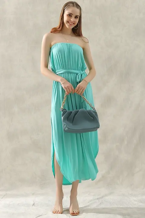 Tube Top Maxi Dress with Waist Strap mint