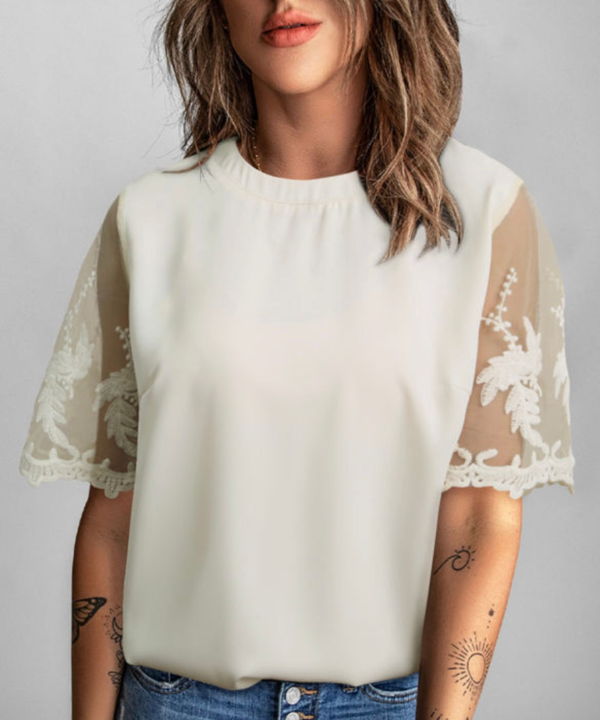 White Patchwork Lace sleeve blouse 
