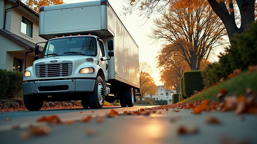 Eye-level view of a moving truck parked outside a house