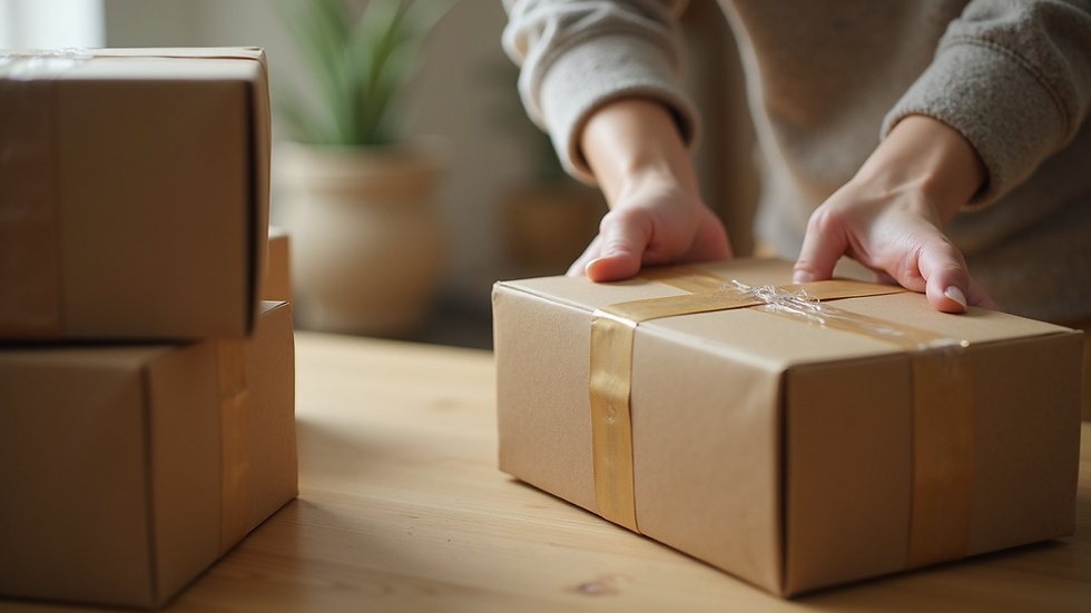 Close-up view of boxes being packed