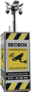 Mobiler Videoturm mit Videoüberwachungseinheiten im Einsatz zur temporären Objektsicherung durch den Sicherheitsdienst in Günzburg