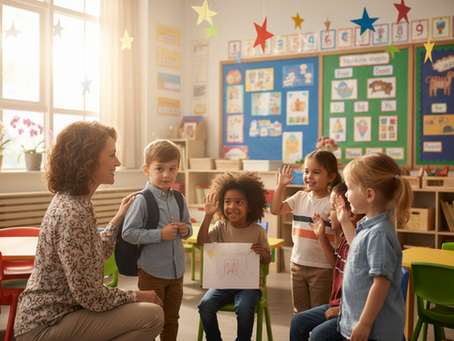 A teacher helping a student transition smoothly into a small group Mandarin class.