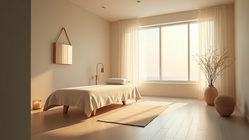 Eye-level view of a serene healing space with soft lighting