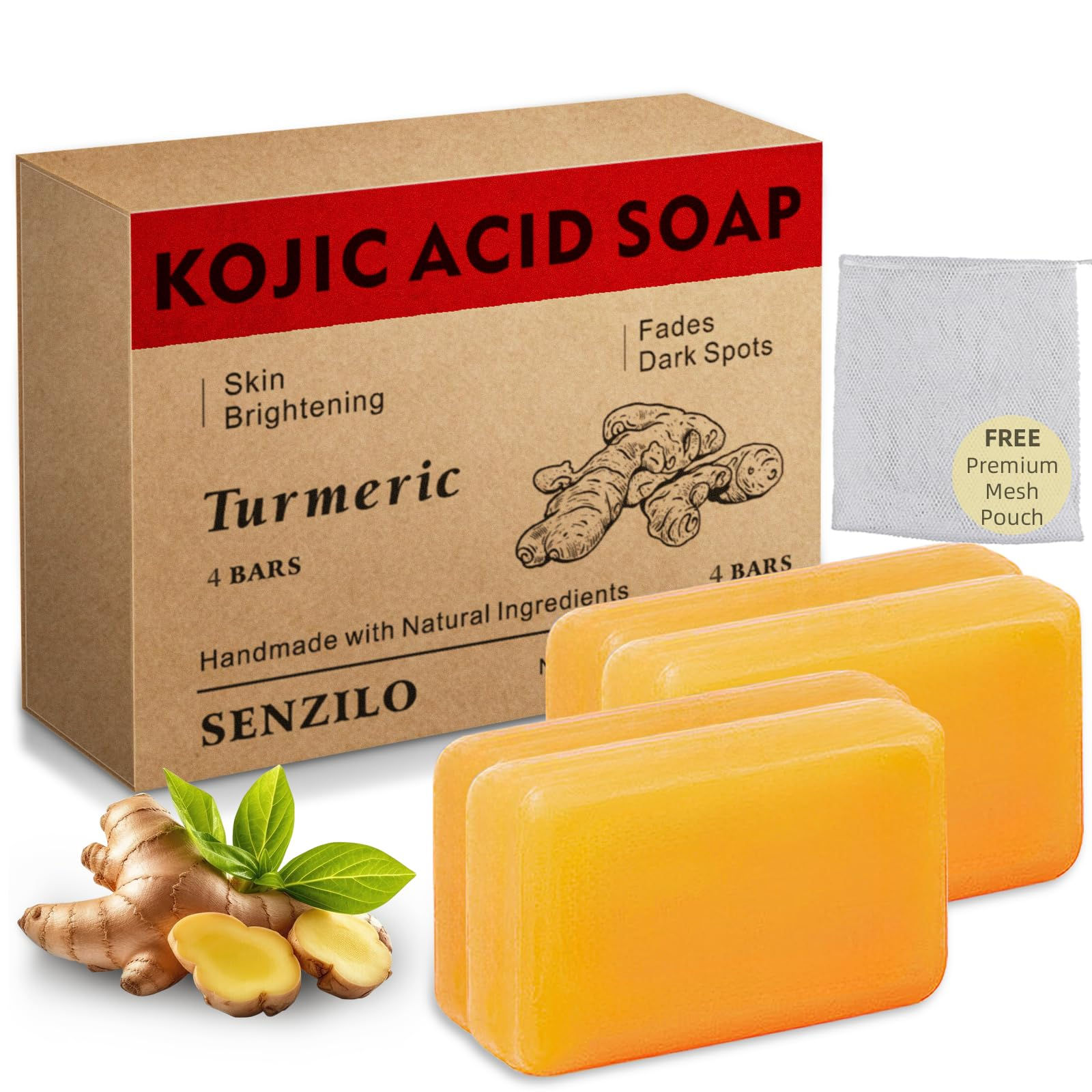 Senzilo Kojic Acid Soap Turmeric Soap for Dark Spots with Collagen Vitamin E Ret