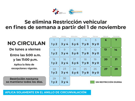 Adiós a la restricción vehícular el fin de semana