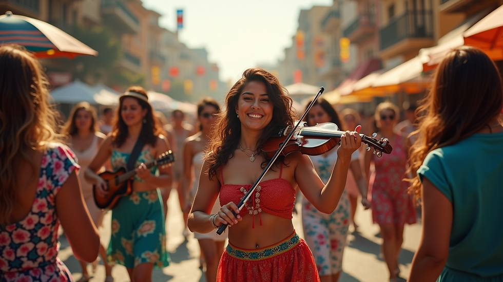 Eye-level view of a vibrant street festival celebrating Latin music