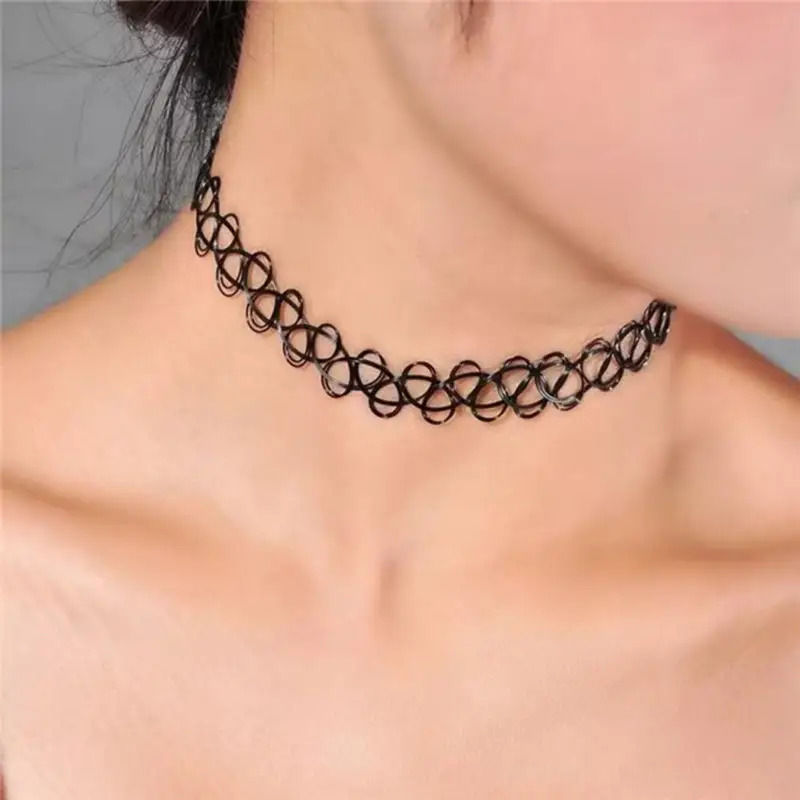 Vintage Elastic Braided Fish Thread Choker Gothic Black Choker 1pc Fashion Neckl