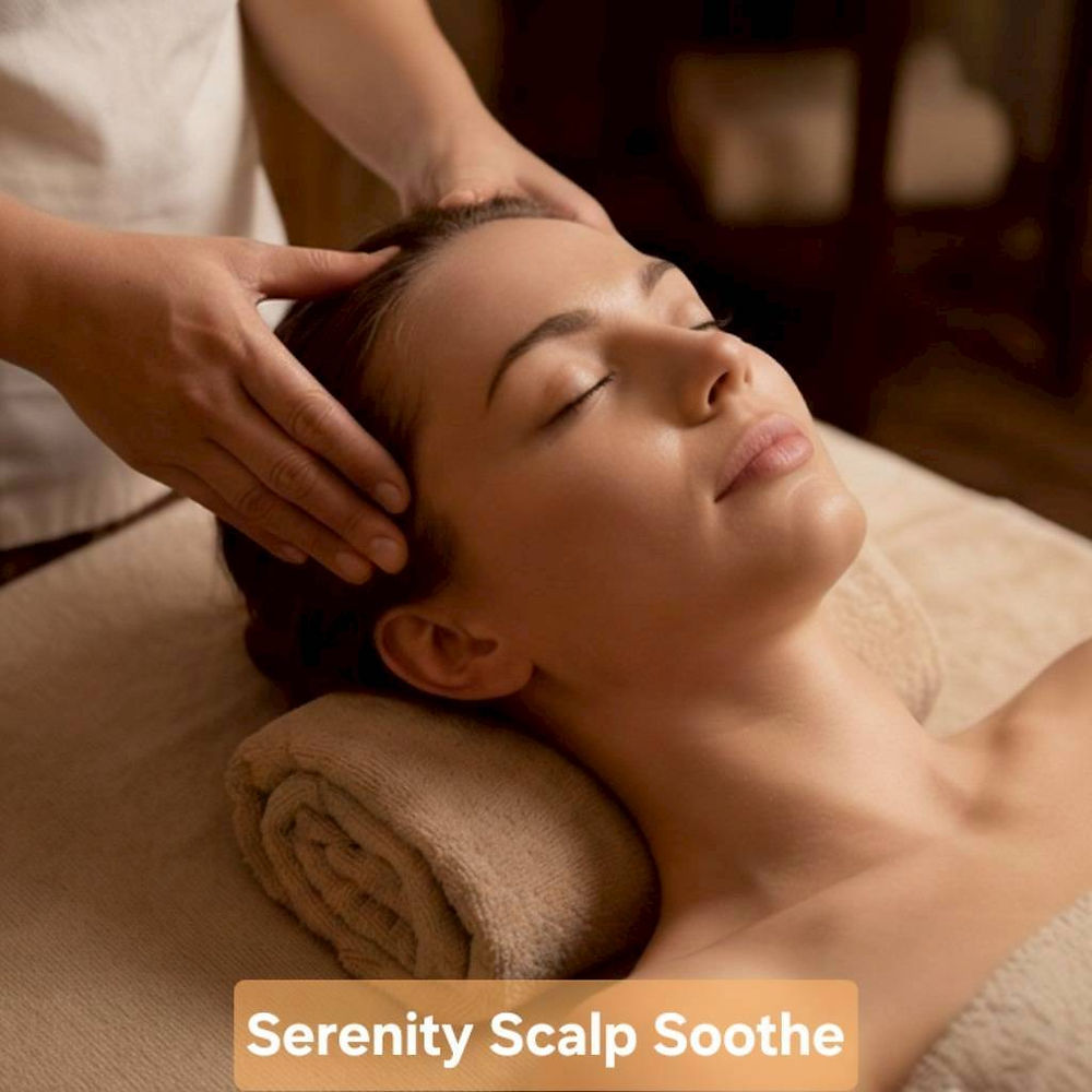 Soothing head and scalp massage relieving stress, offering premium relaxation for home spa clients.