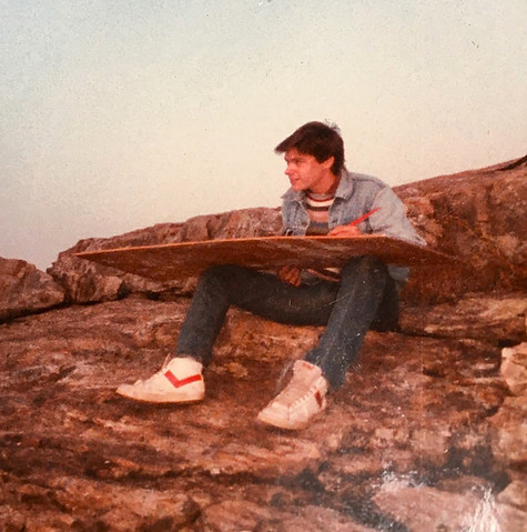 Jeffrey T. Fitzgerald, Artist-Painter: painting along the rocks of Narrow Cove in Ogunquit, Maine, circa 1983