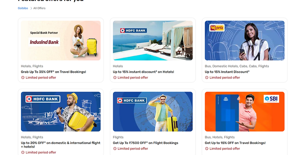 Goibibo Travel Bank And Partners offers
