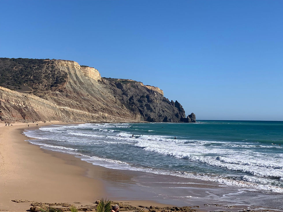 Stunning view of the Algarve coastline, featuring golden sands and clear blue waters, a prime destination for real estate investment in Portugal.