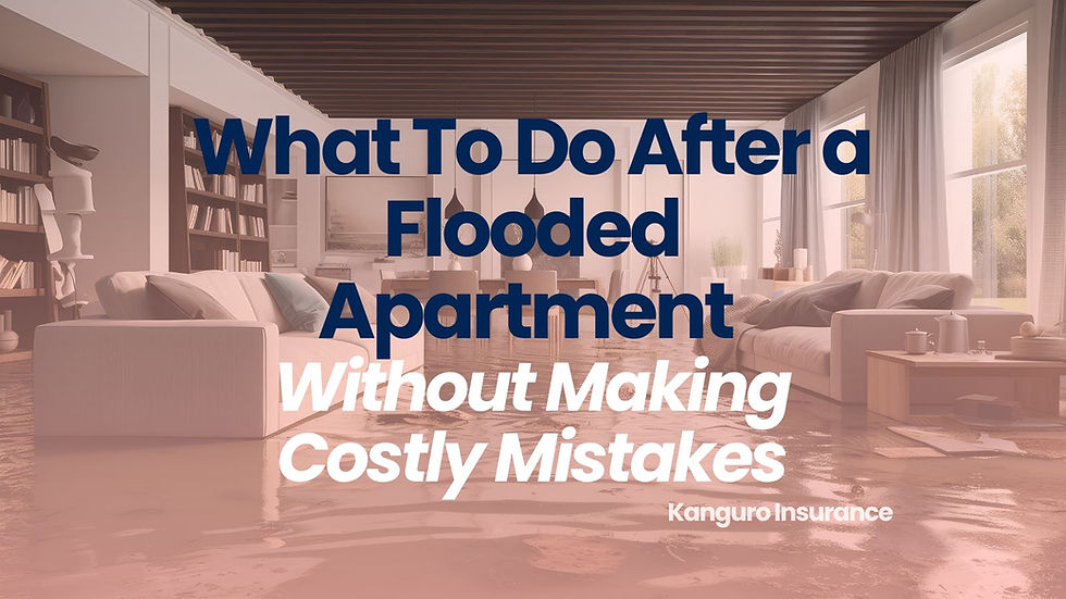 Flooded apartment with water damage on the floor and furniture