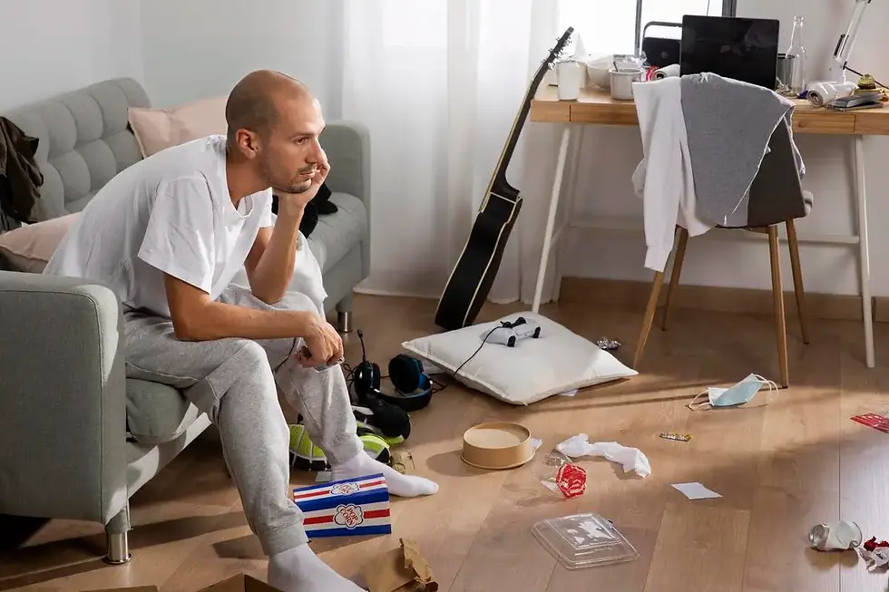 Man thinking about what to do after a flooded apartment