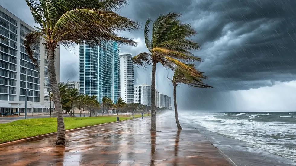 Hurricane approaching the Miami coastline during storm season
