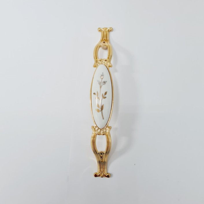 Narin 128 mm Metal Gold Kasa Beyaz Yaprak Desenli / 5 ADET