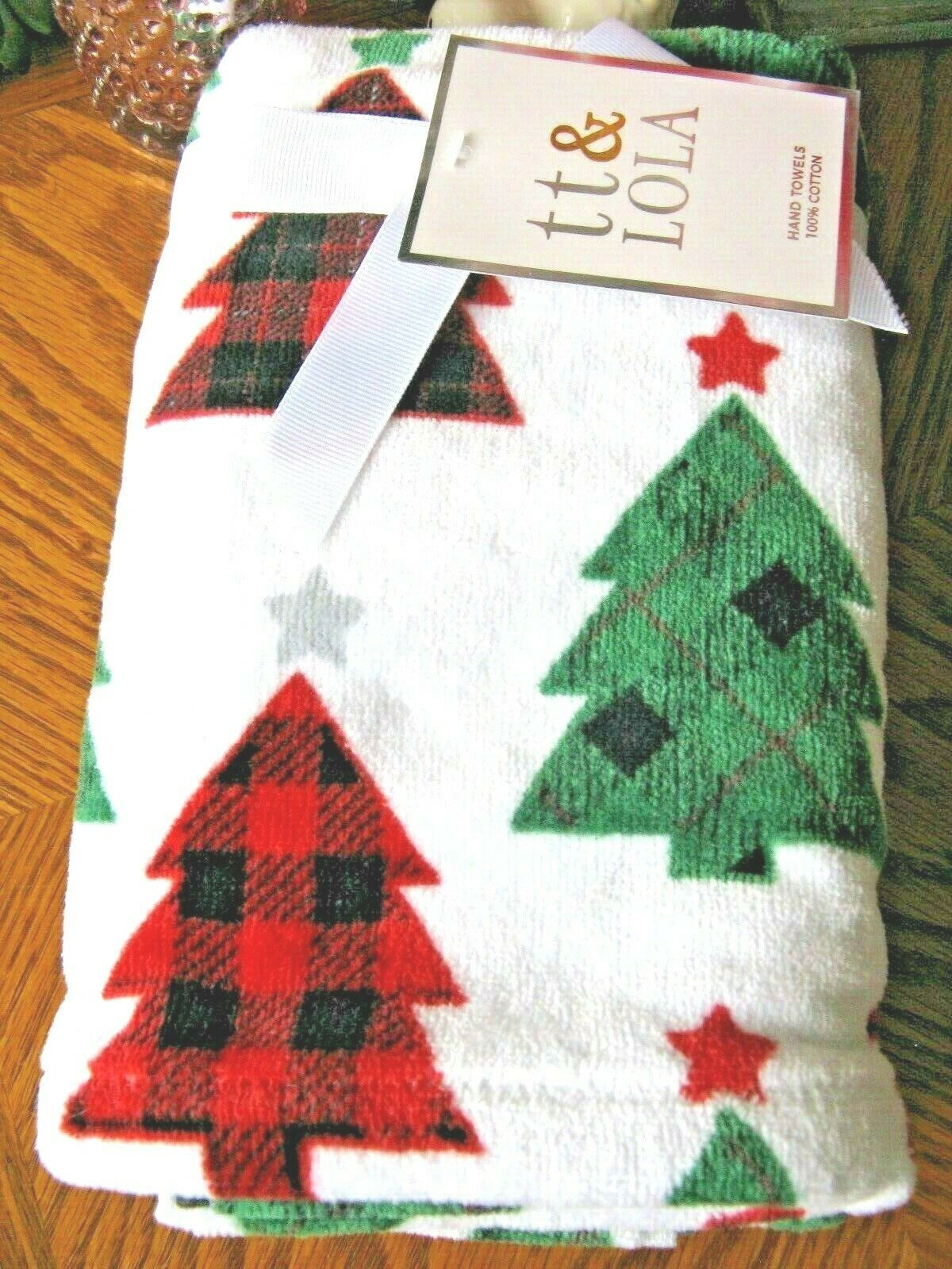 New Christmas Holidays Buffalo Cotton Tree Print Hand Towels Plush Set of 2