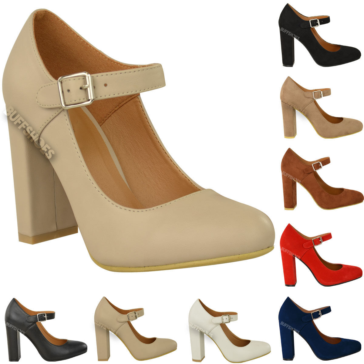 Women's Block Heels Tennis Shoes Mary Jane Straps Formal Office Size