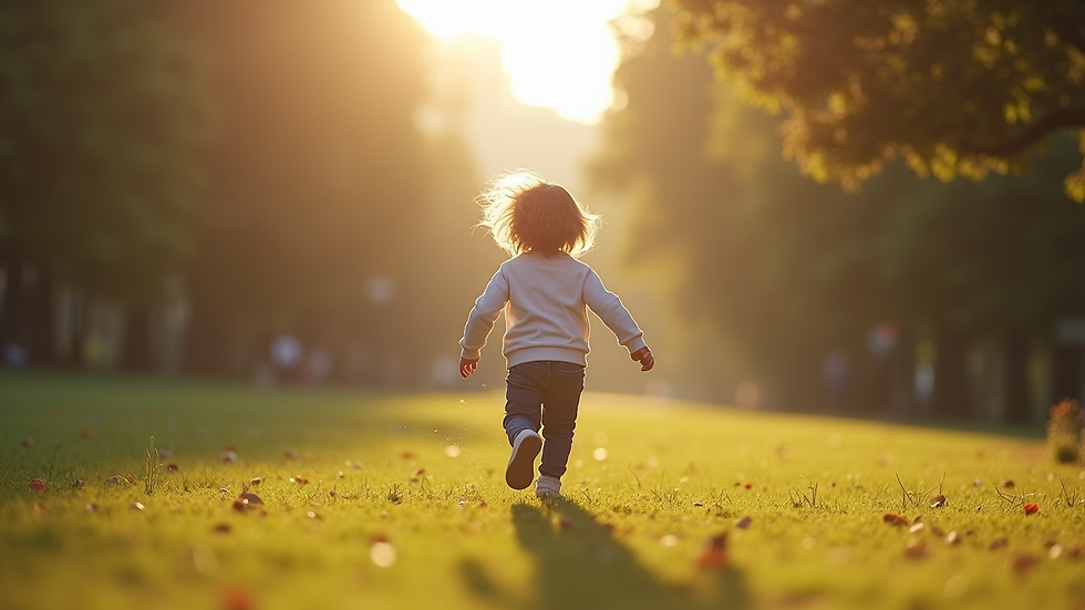 eye-level view of child running in a park