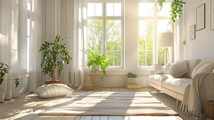 Clean living room in Volusia County, showcasing effective indoor odor solutions.