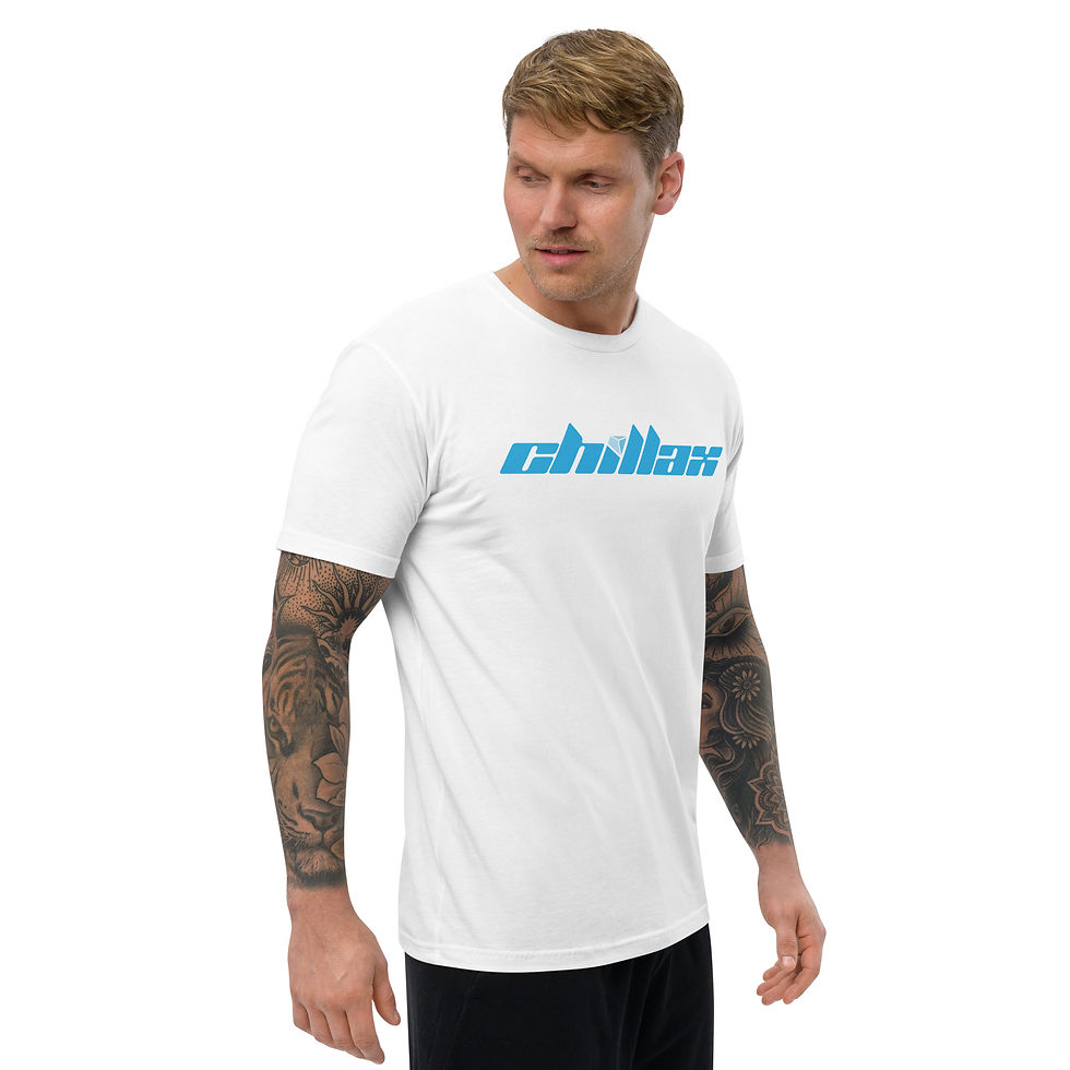 Thumbnail: Model showcasing a white and blue Chillax shirt.