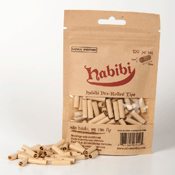 Habibi PreRolled 5mm Rolling Tips, Natural, Unrefined Raw Filter Tips