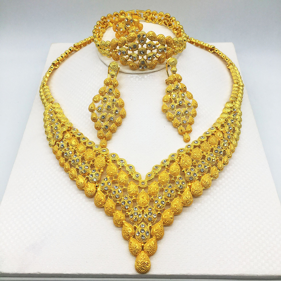 Thumbnail: 24K Gold-Plated Jewelry Set: Necklace, Bracelet, Ring, Earrings