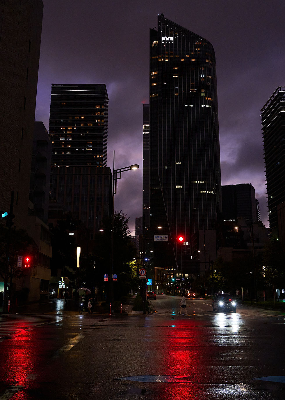 Tokyo street on dusk just after a rainfall