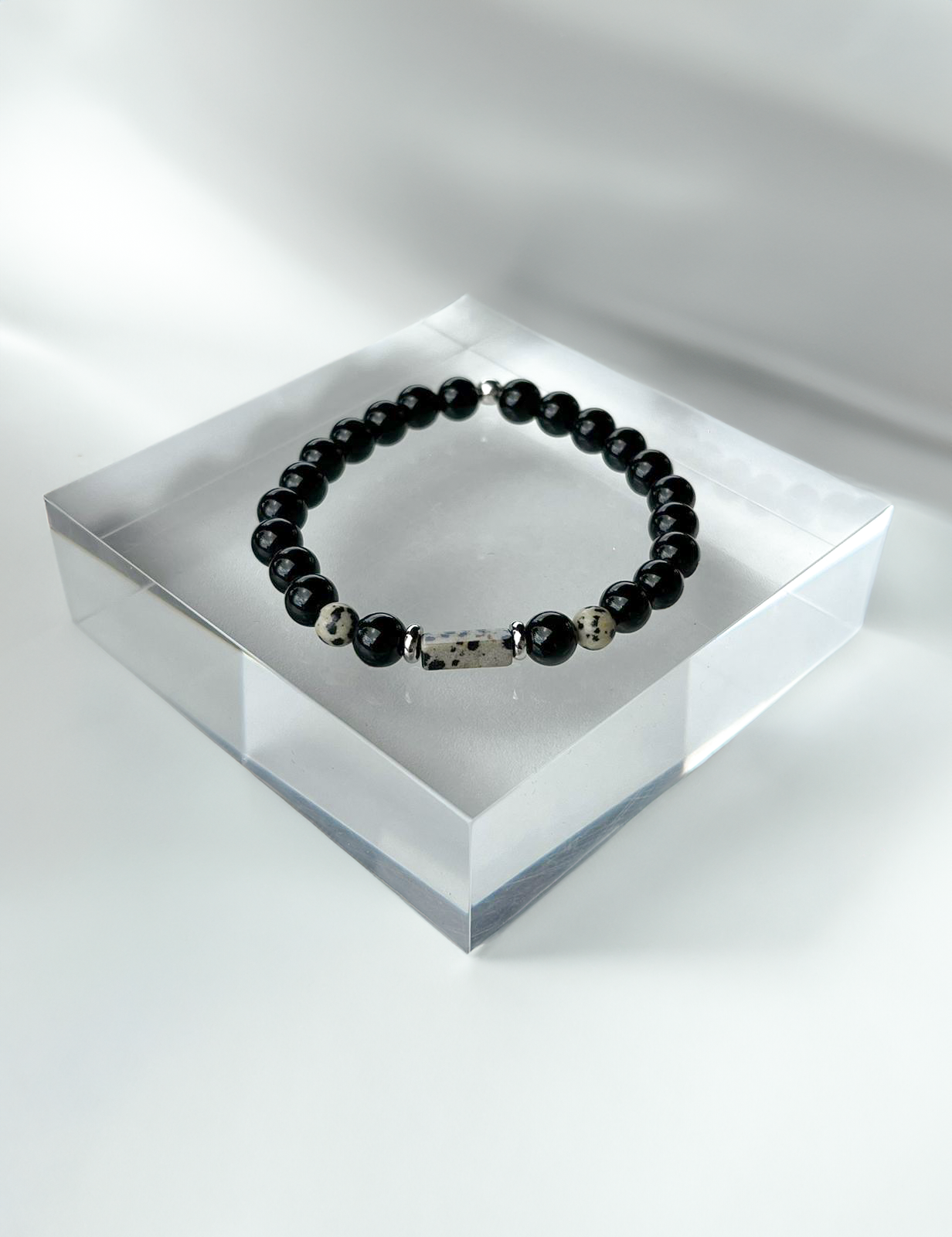 Agate noire - Jaspe dalmatien - Perle 8mm