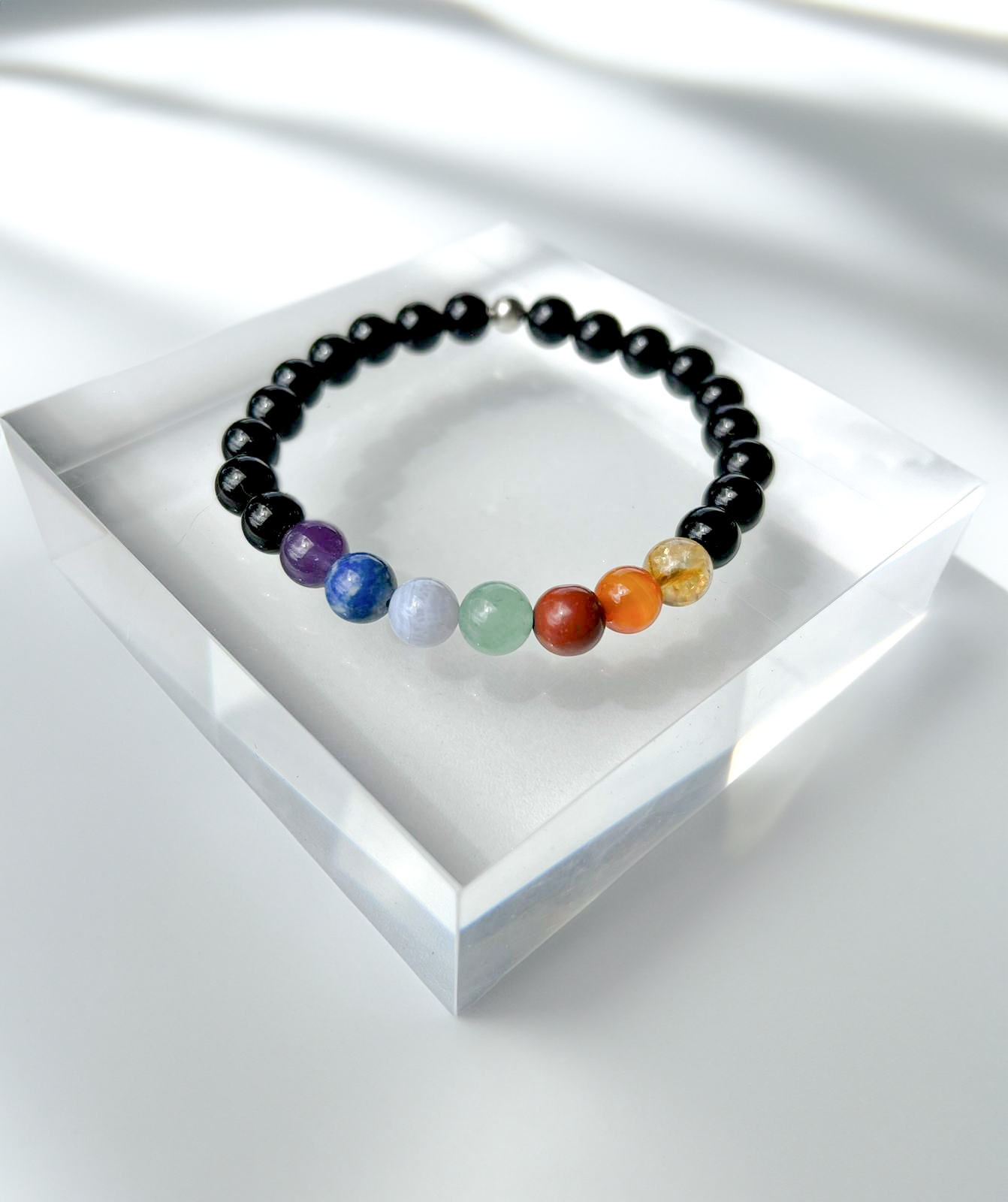 Agate noire - 7 chakras - Perle 8 mm