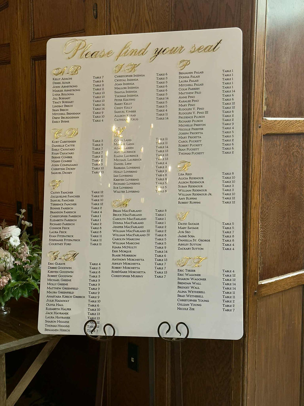 Acrylic Seating Chart 24x36