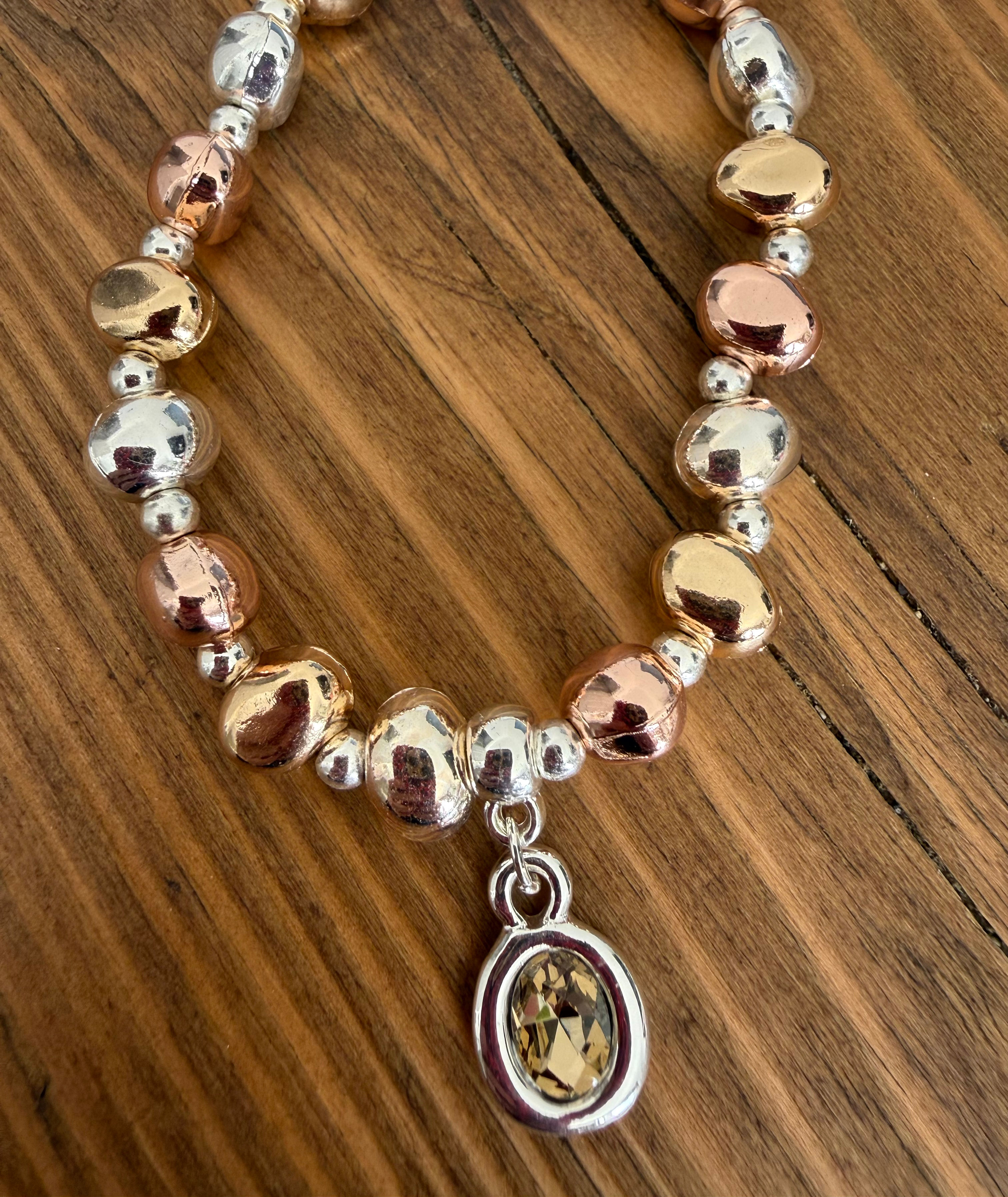 Mixed colour nugget bracelet and sparkly charm