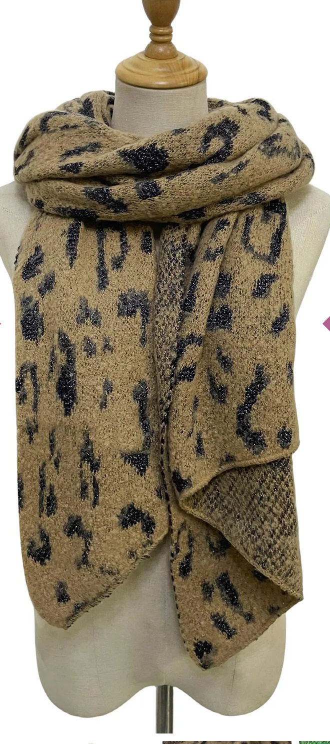 Thumbnail: Leopard print metallic thread scarf